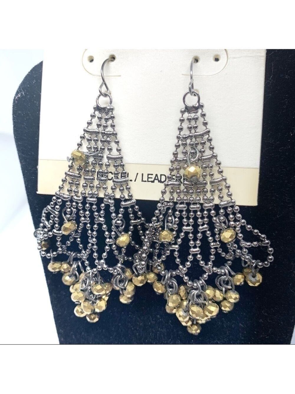 NEW-DELICATE mesh lace design/Gold beads earrings